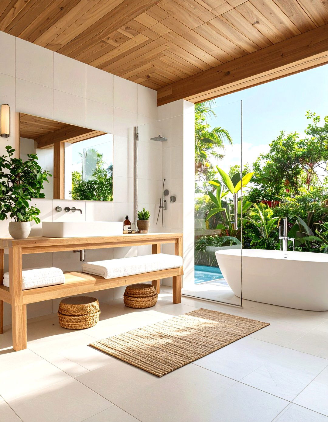 Built in Bench Seating - 30 pool bathroom ideas