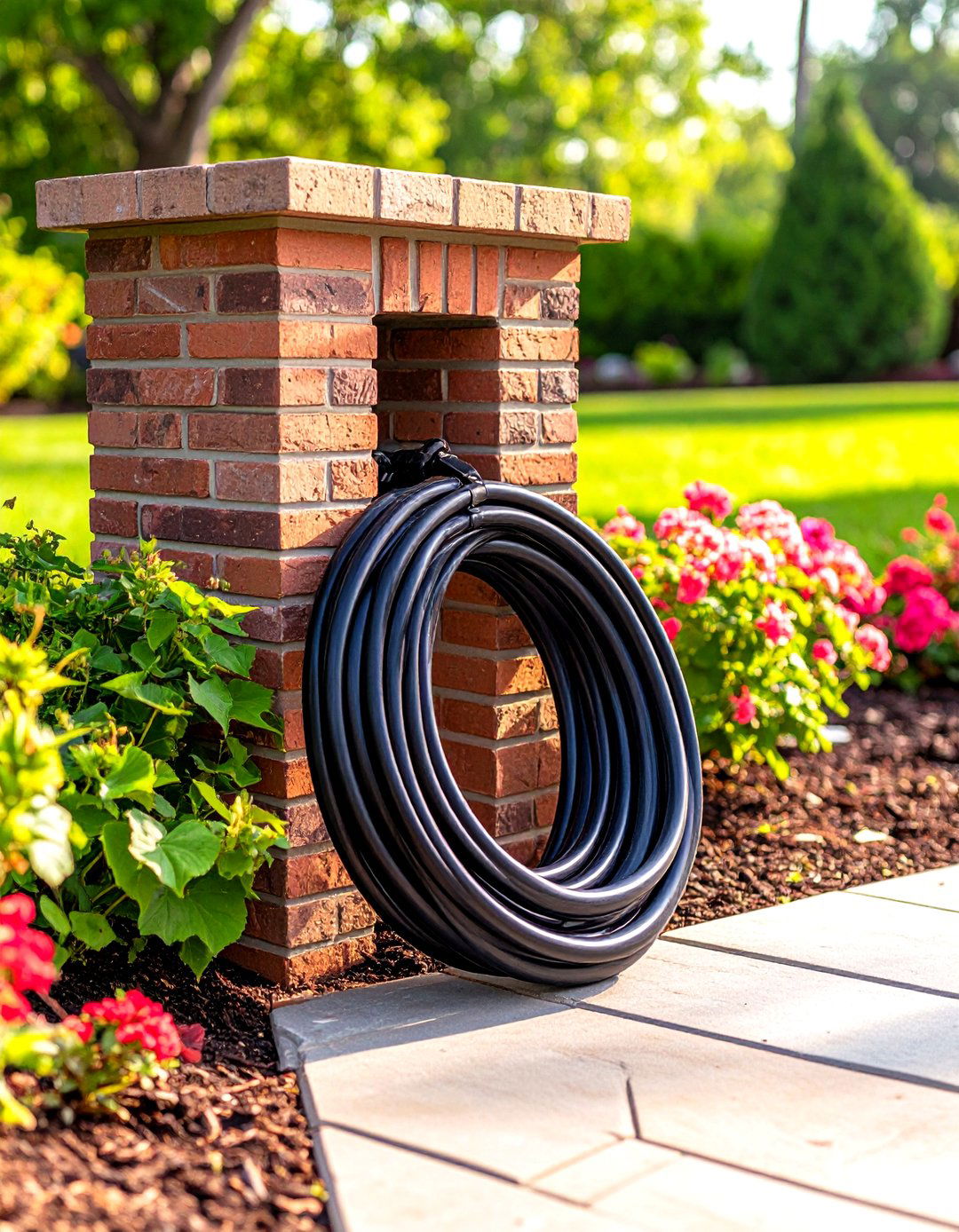 Built in Brick Pillar Hose Storage - 30 garden hose storage ideas