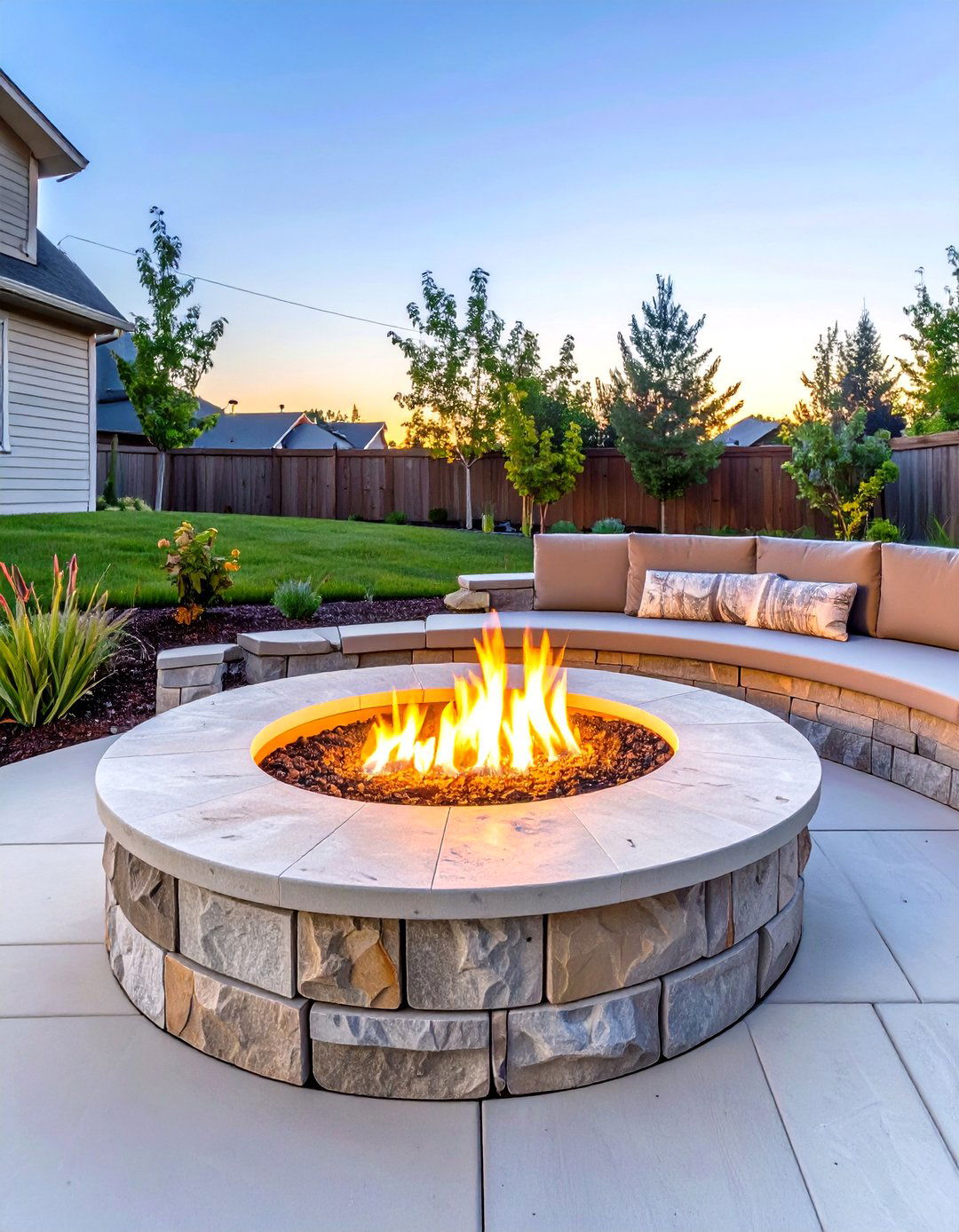 Built in Fire Pit with Seating - 30 small backyard landscape ideas