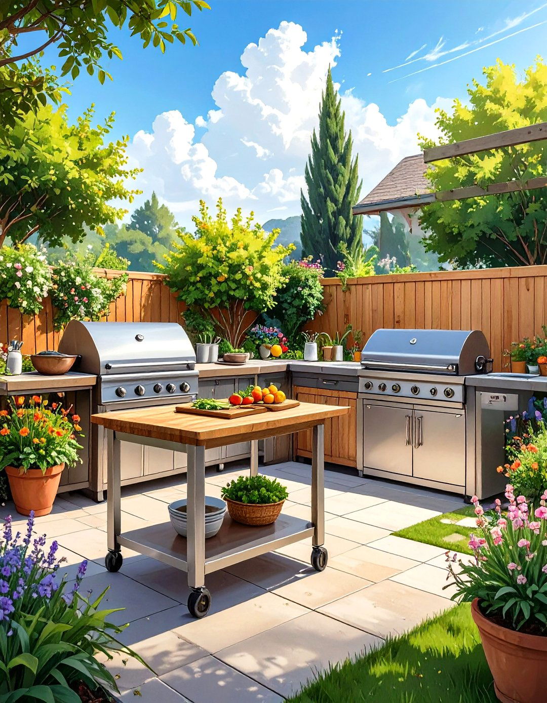 Built in Grill with Tile Countertop Outdoor Kitchen - 30 simple outdoor kitchen ideas