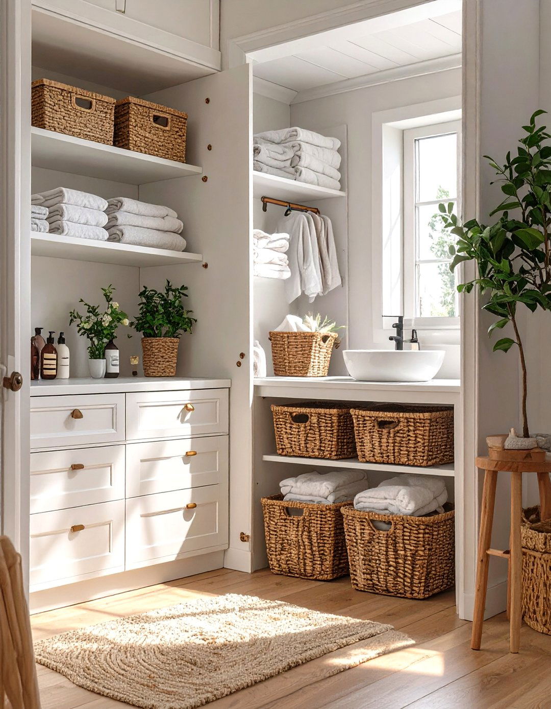 Built in Hamper Integration - 30 bathroom closet organization ideas