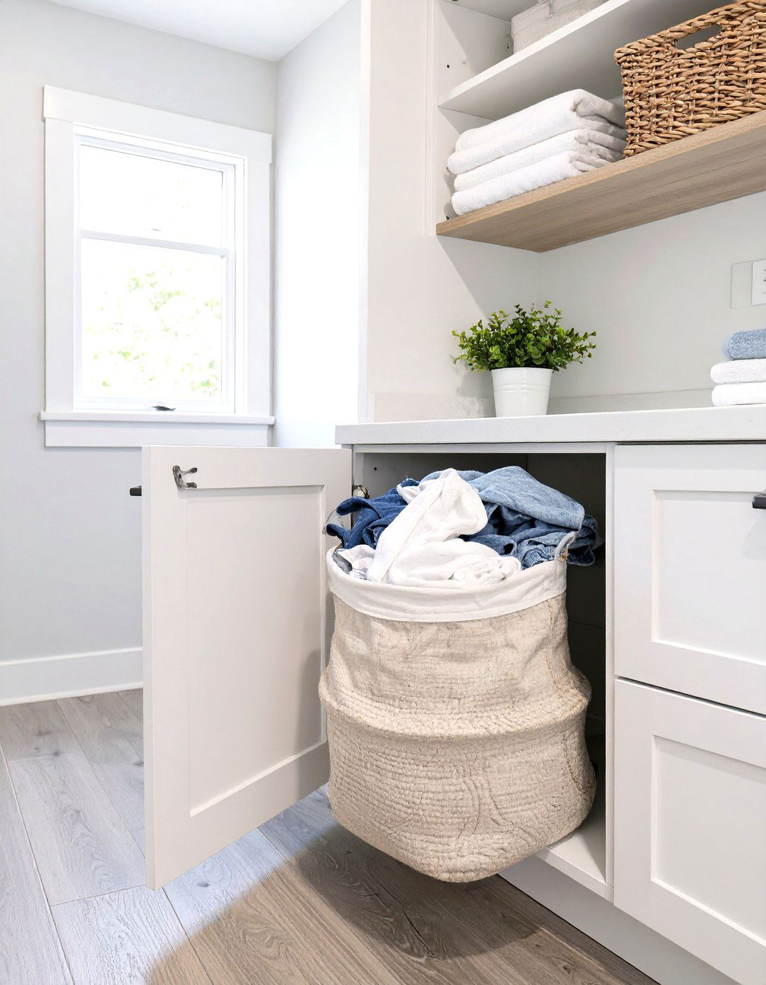 Built in Laundry Hamper Cabinet - 30 tiny laundry room ideas