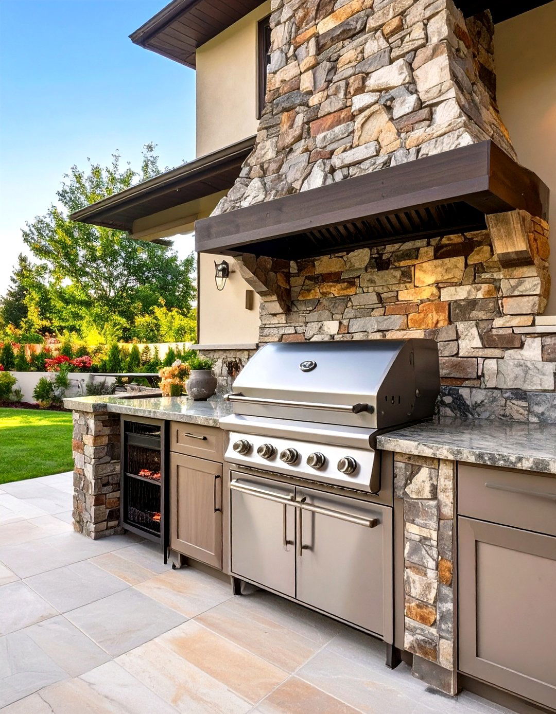Built in Outdoor Grill with Stone Veneer - 30 outdoor grill ideas