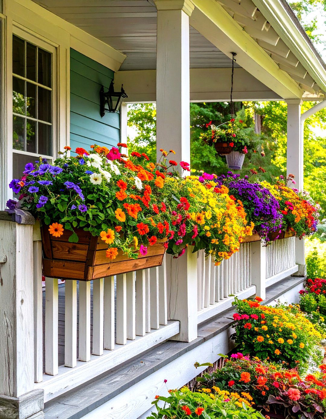 Built in Planter Box Railing - 30 wood front porch railing ideas