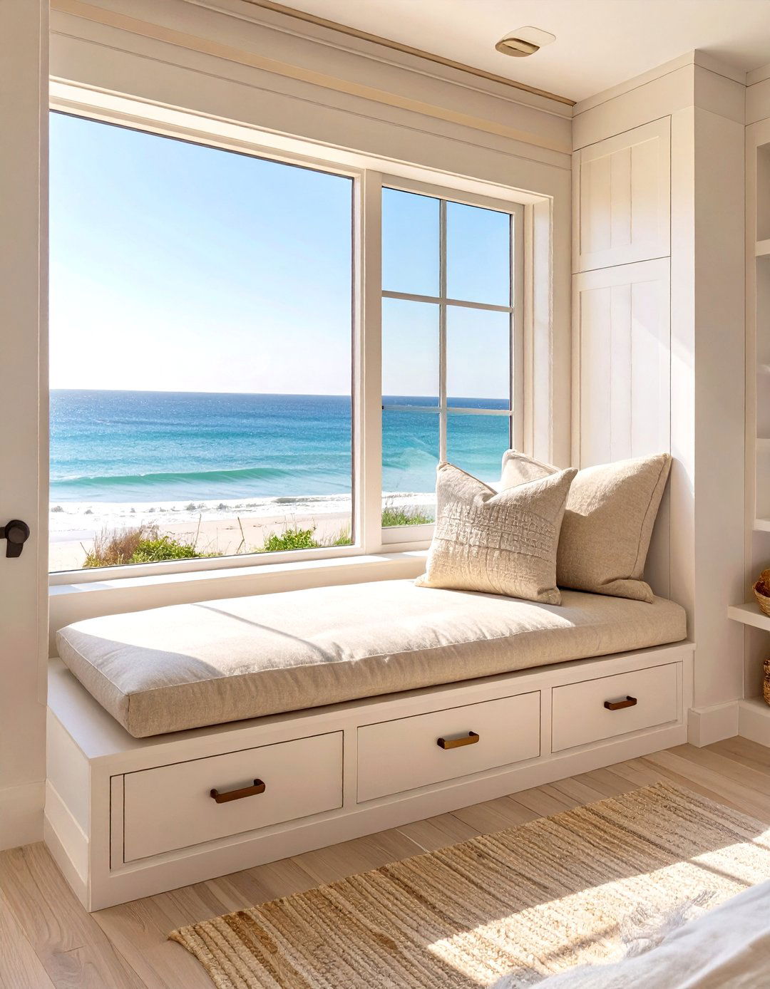 Built in Window Seat - 30 seaside modern coastal bedroom ideas