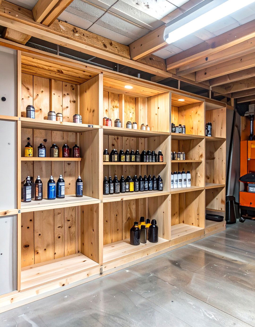 Built in Wood Wall Niche Shelving - 30 wood garage storage ideas