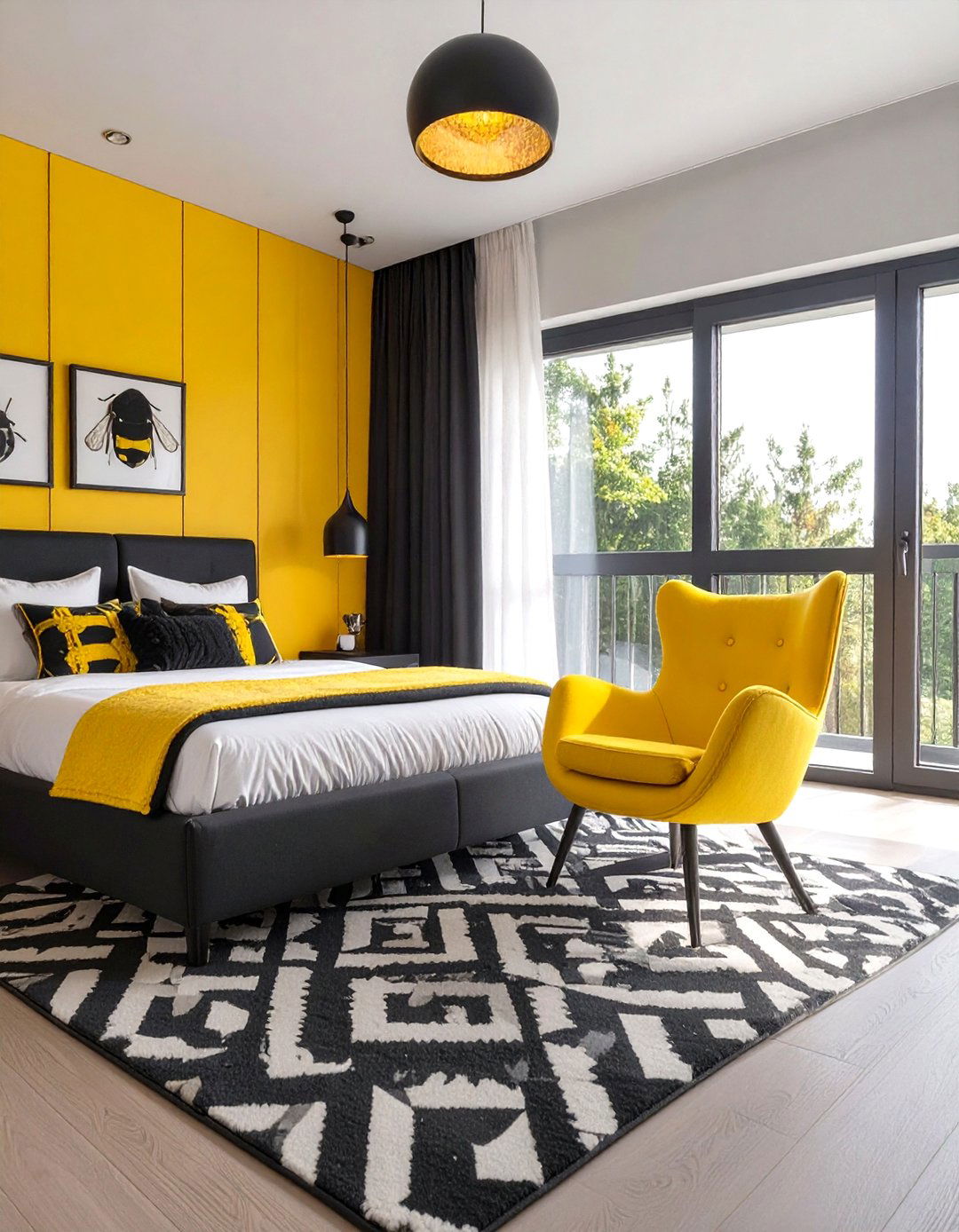 Bumblebee Yellow and Black Accents - 30 yellow bedroom ideas