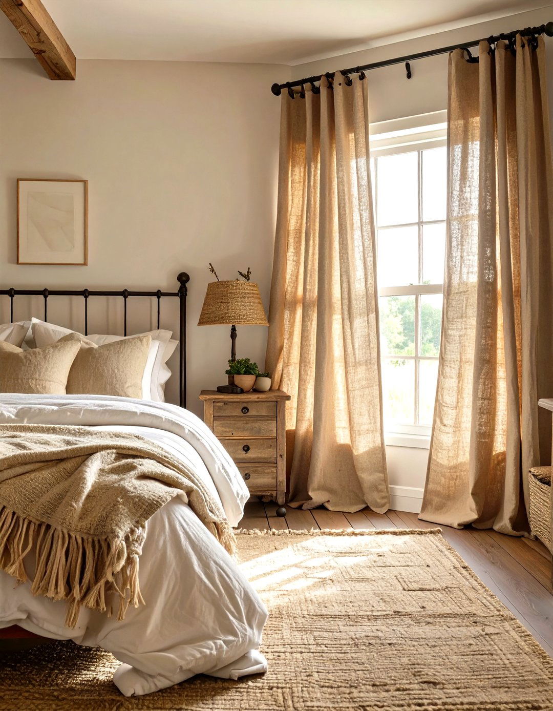 Burlap Curtains for a Rustic Farmhouse Bedroom - 30 curtains for bedroom ideas