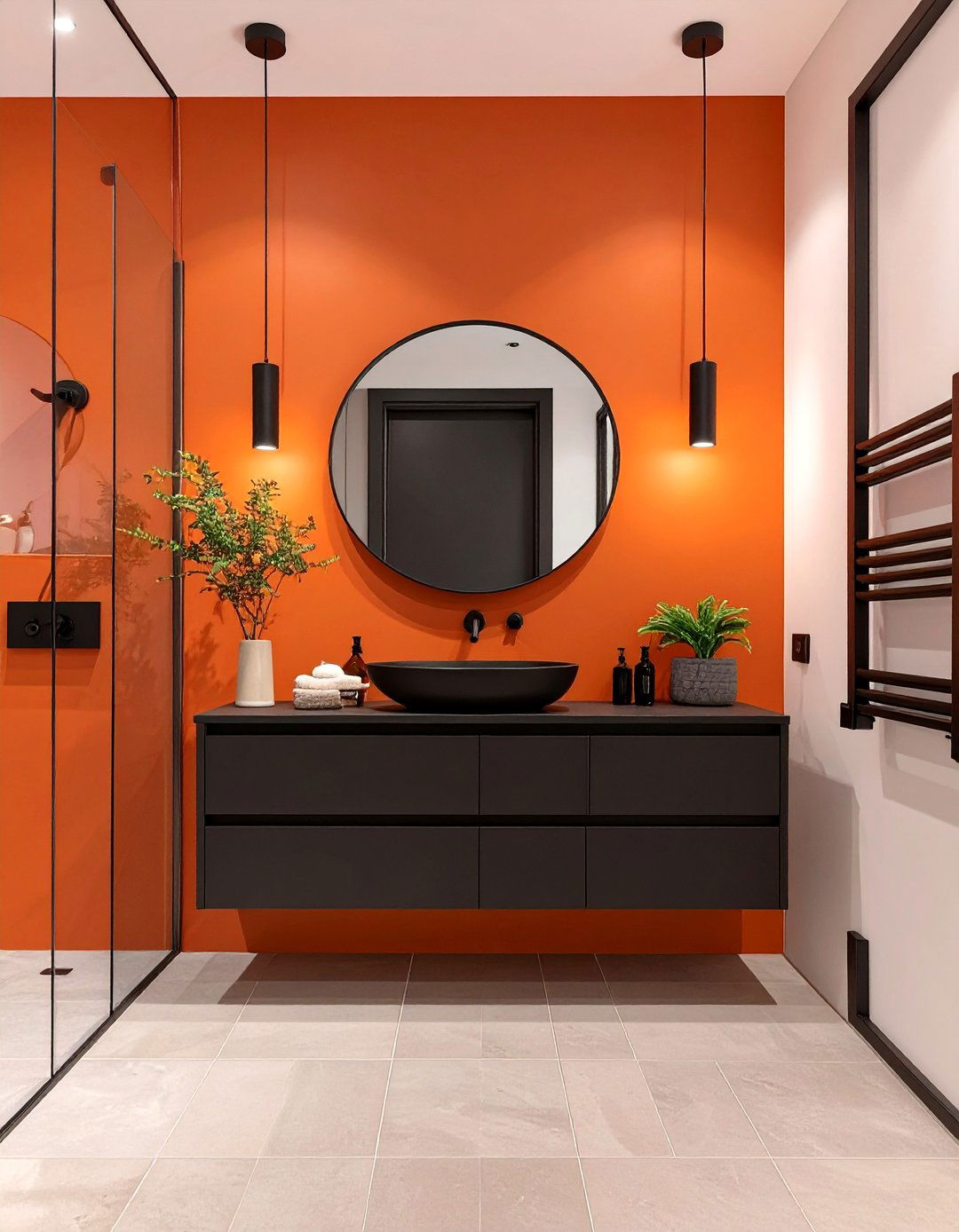 Burnt Orange Accent in a Neutral Bathroom - 30 bathroom painting ideas photos