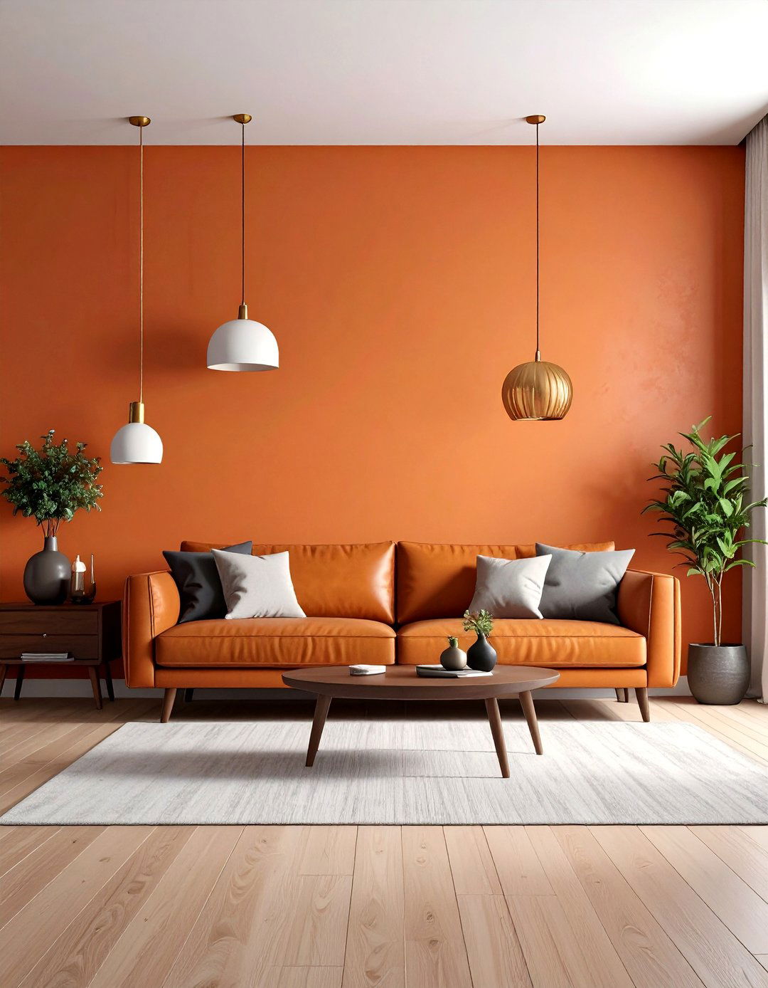 Burnt Orange Mid Century Modern Living Room - 30 accent wall color ideas