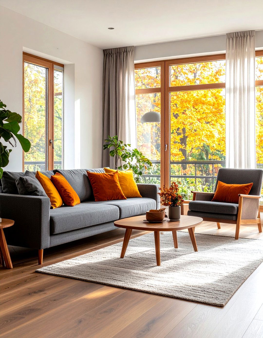 Burnt Orange and Grey Warmth Living Room - 30 grey couch living room ideas
