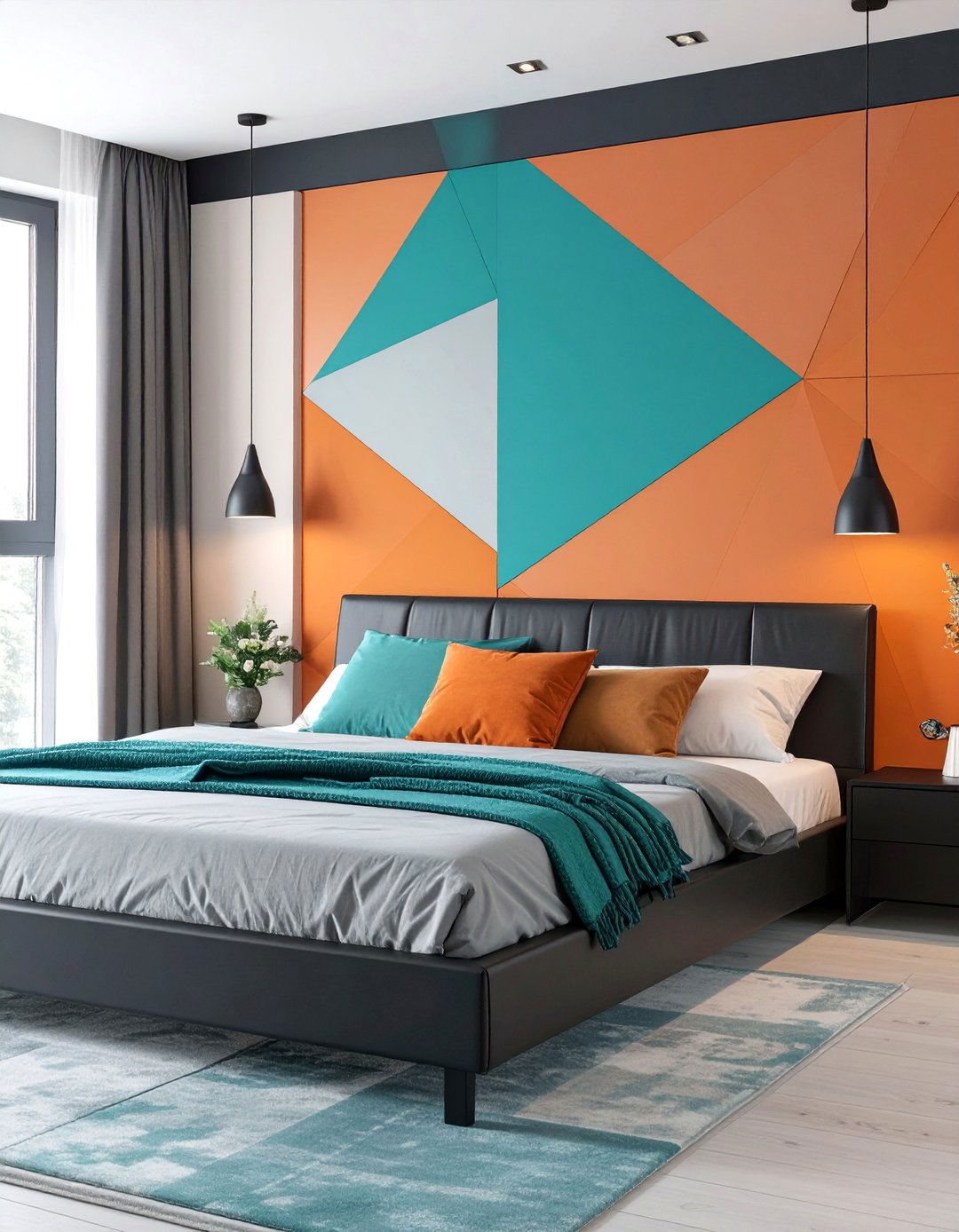 Burnt Orange and Teal Geometric Bedroom - 30 burnt orange bedroom ideas