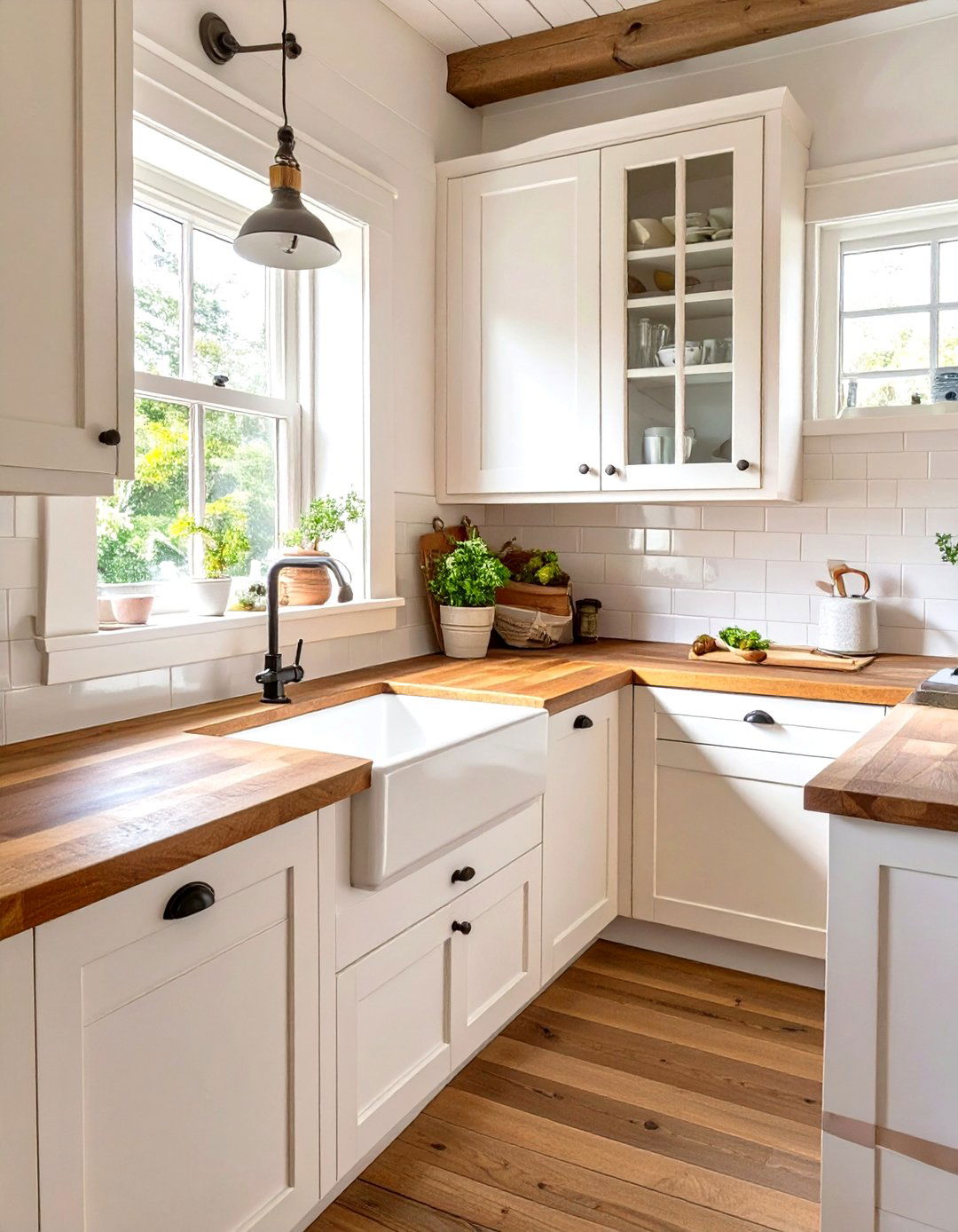 Butcher Block Countertops in a Small Coastal Kitchen - 30 small coastal kitchen ideas