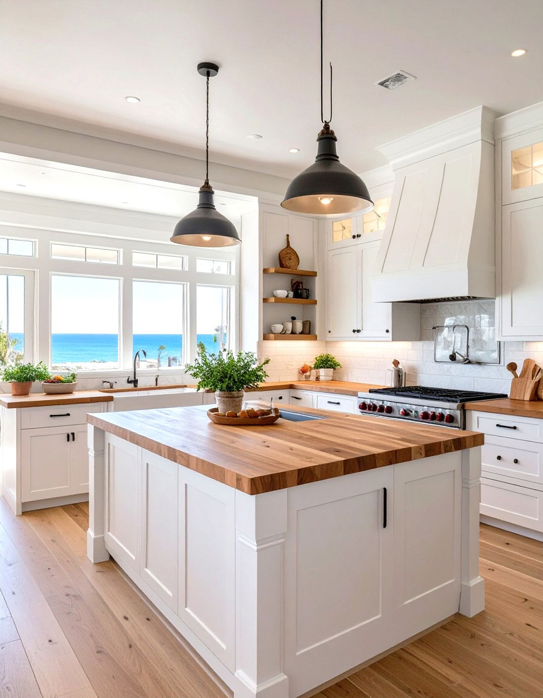 Butcher Block Countertops - 30 seaside coastal kitchen design ideas