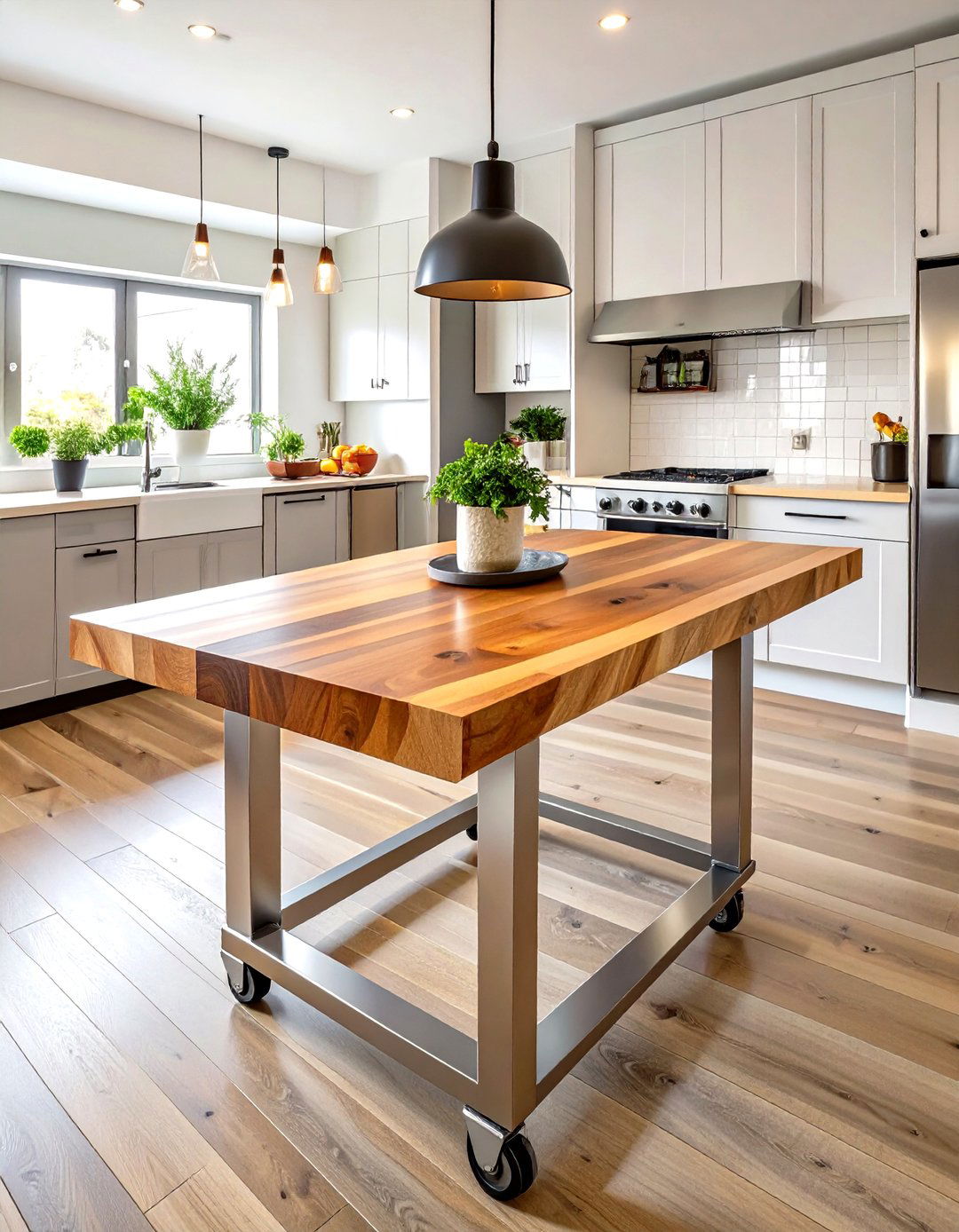 Butcher Block on Wheels as a Kitchen Table - 30 what are space-saving kitchen table ideas ideas
