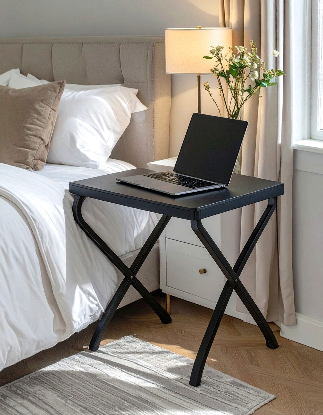 C Shaped Side Tables Over the Bed - 30 small bedroom furniture ideas