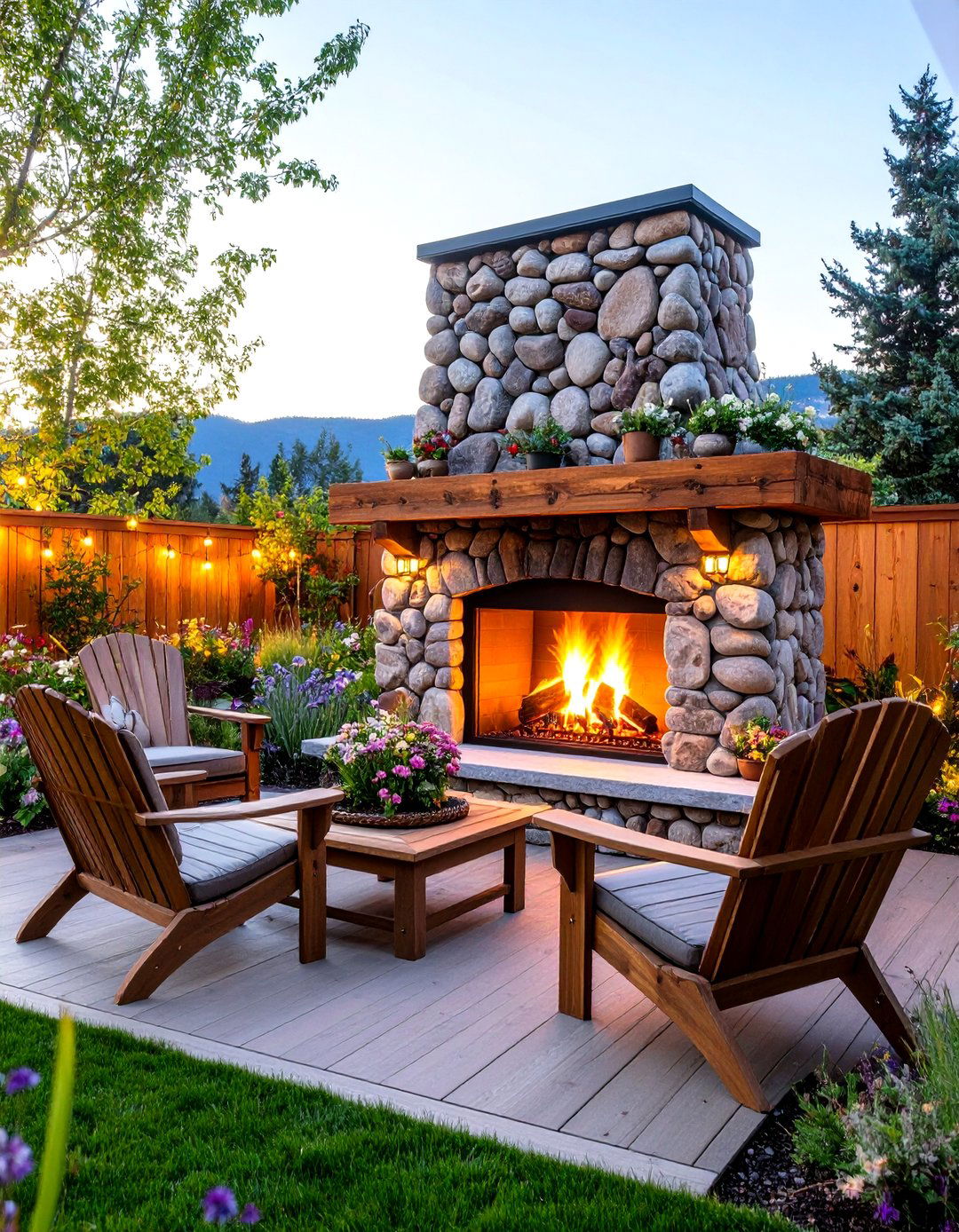 Cabin Style River Rock Fireplace - 30 backyard fireplace ideas