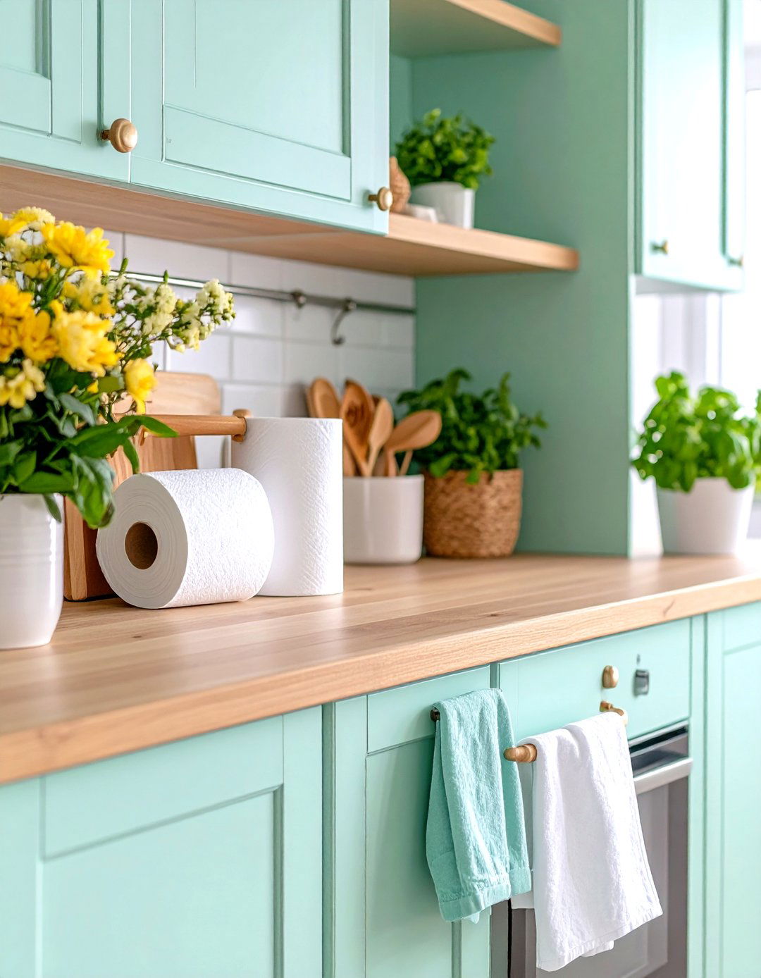 Cabinet with Built In Paper Towel Holder - 30 kitchen cabinet storage ideas