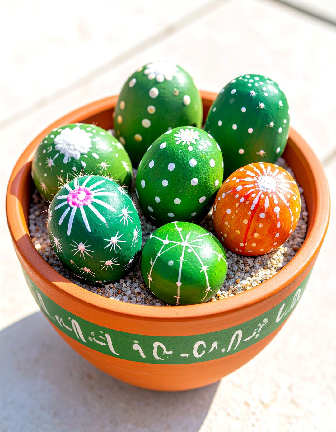 Cactus Painted Rocks - 30 rock painting ideas for garden