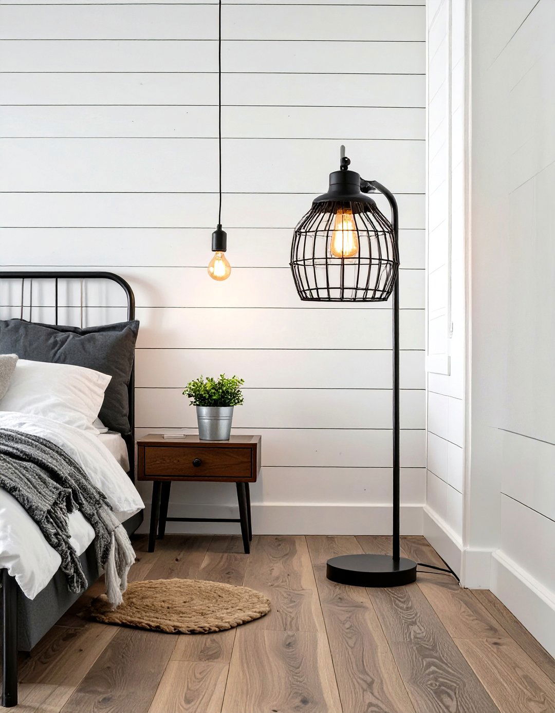 Caged Floor Lamp for a Modern Farmhouse Bedroom - 30 floor lamps for bedroom ideas