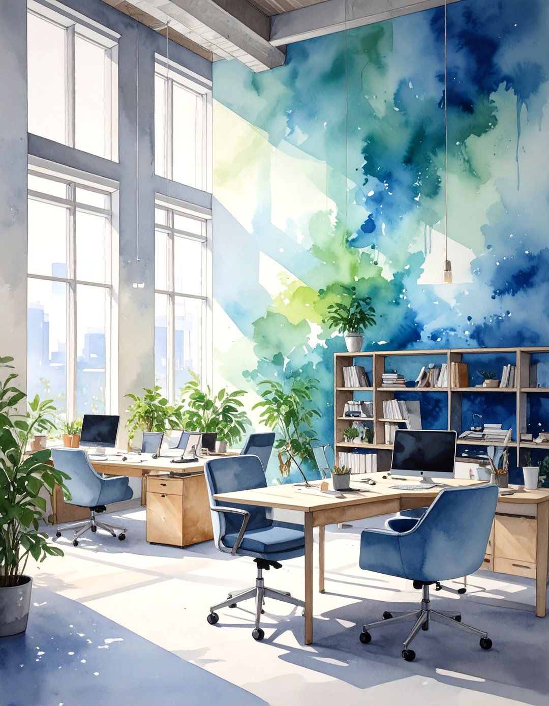 Calming Watercolor Abstract Office Wallpaper - 30 office wallpaper ideas