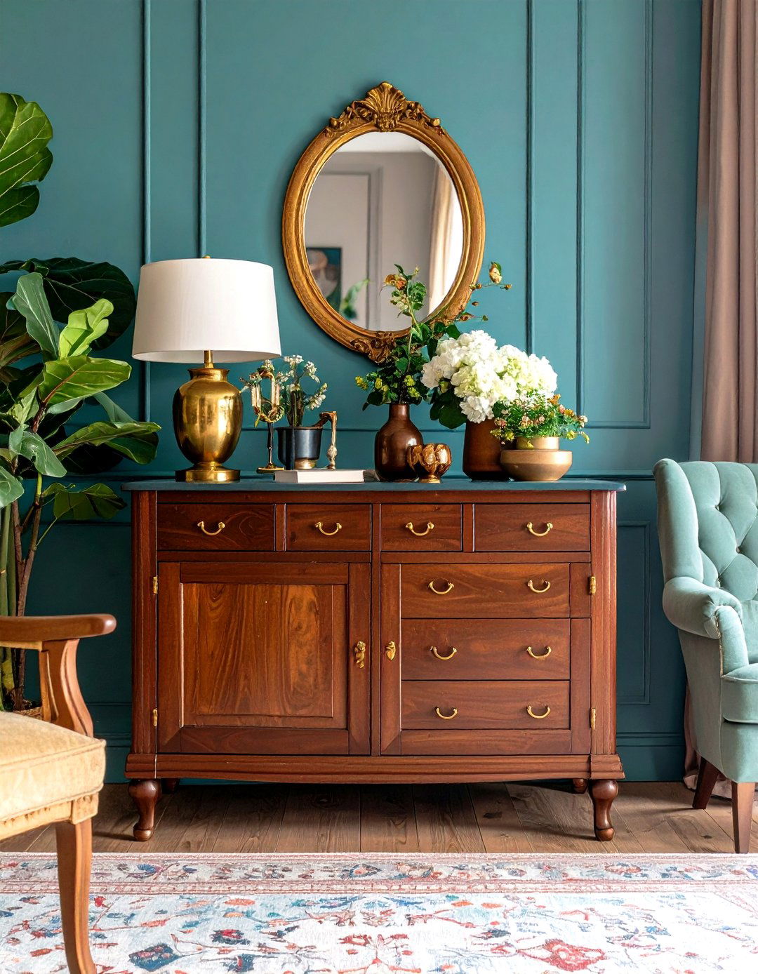 Campaign Style Living Room Cabinet with Brass Hardware - 30 living room cabinet ideas