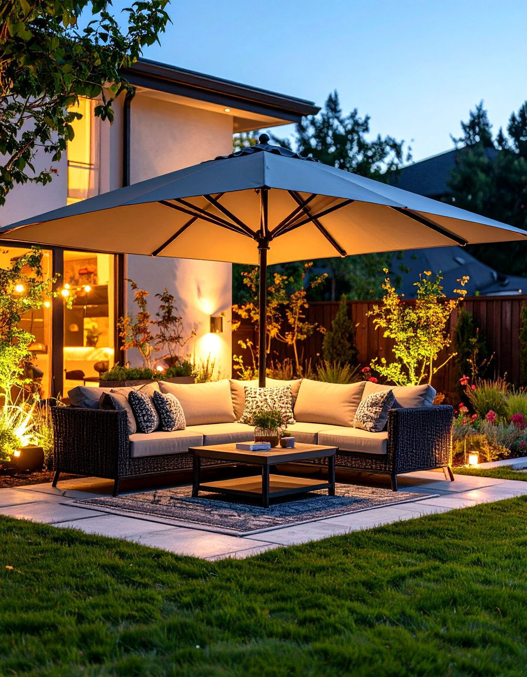 Cantilever Umbrella with LED Lights - 30 patio sun shade ideas