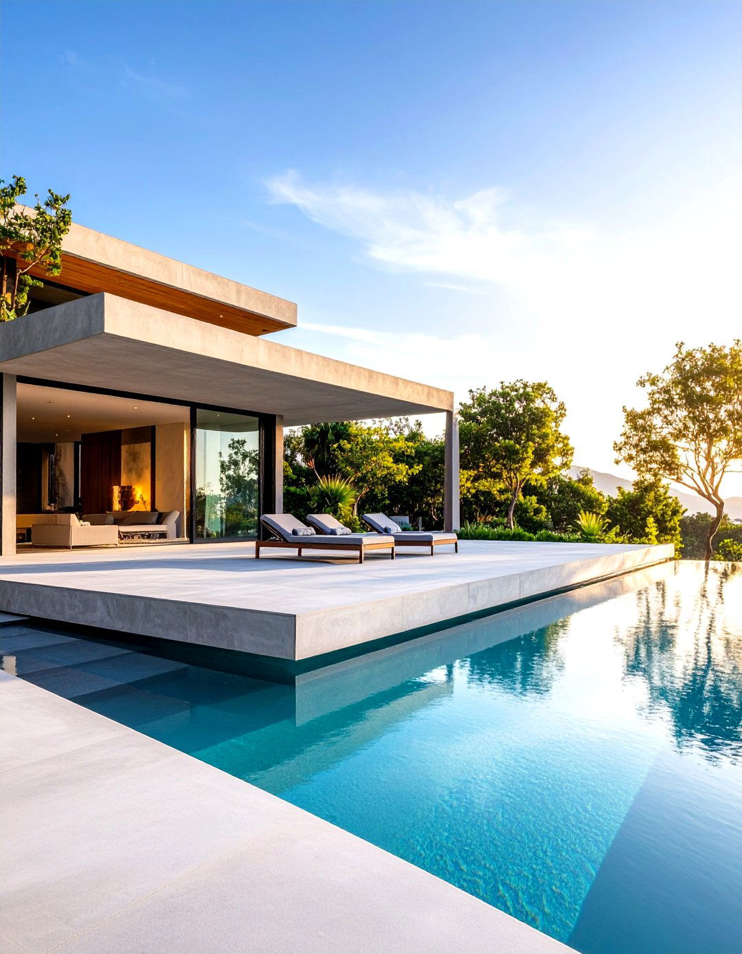 Cantilevered Concrete Pool Patio - 30 pool patio ideas