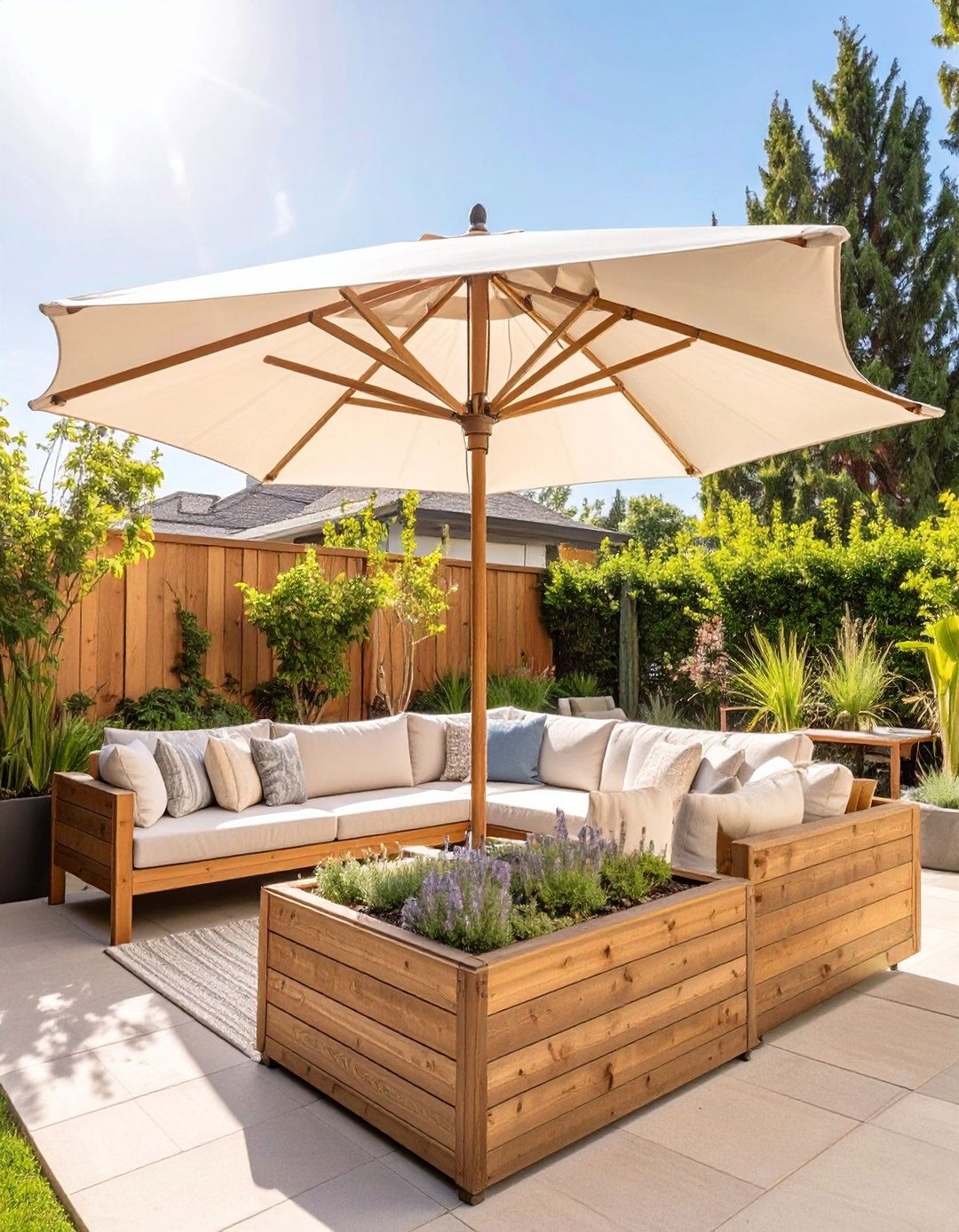 Cantilevered Umbrella Station - 30 budget diy backyard shade ideas