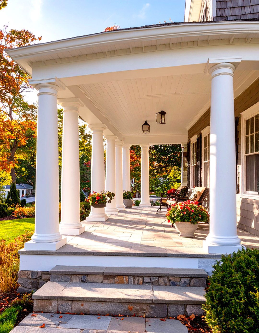 Cape Cod Porch with Round Columns - 30 small cape cod front porch ideas