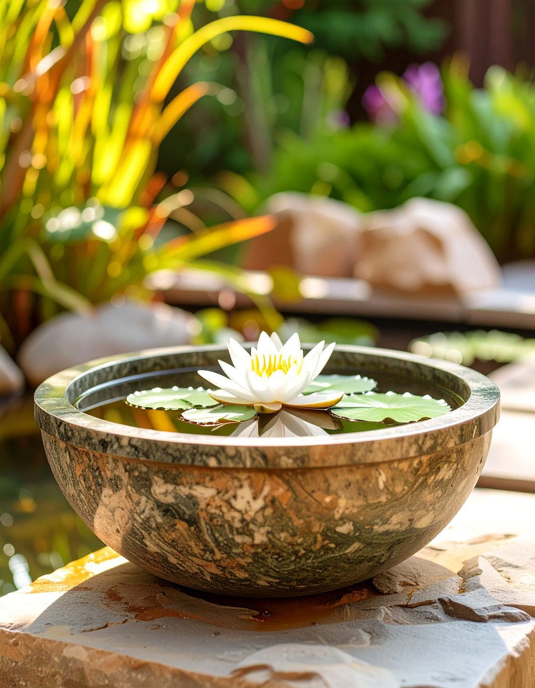 Carved Stone Bowl Planters - 30 backyard planter ideas