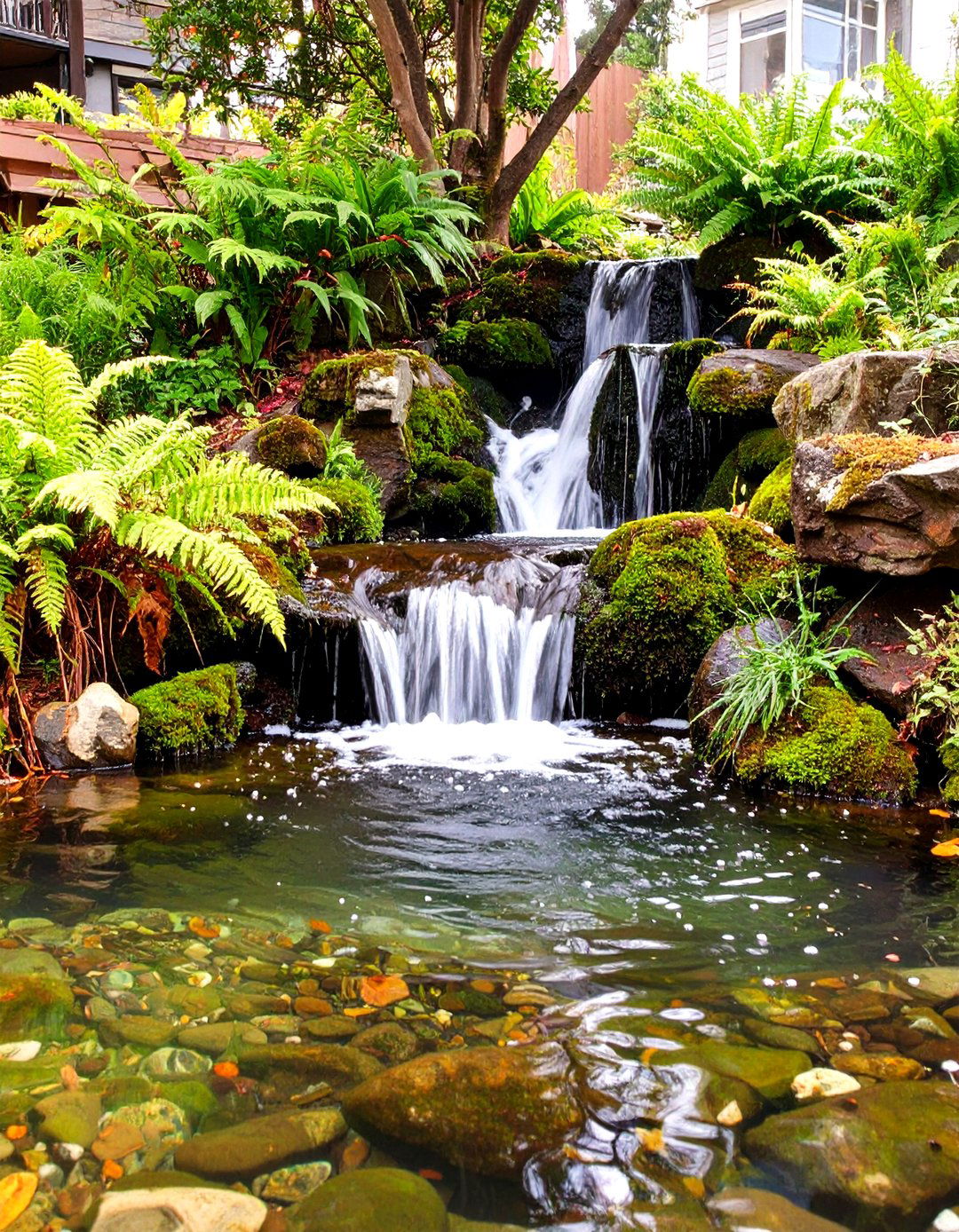 Cascading Sloped Backyard Waterfall - 30 sloped backyard landscaping ideas