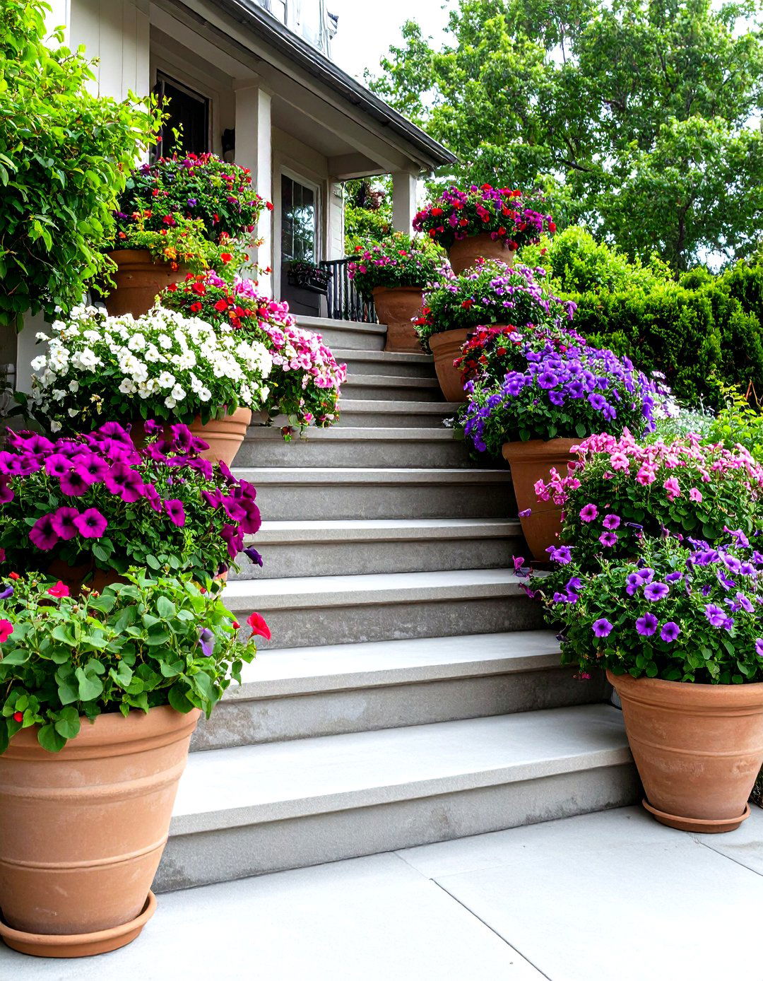 Cascading Stairway Garden - 30 front yard container garden ideas