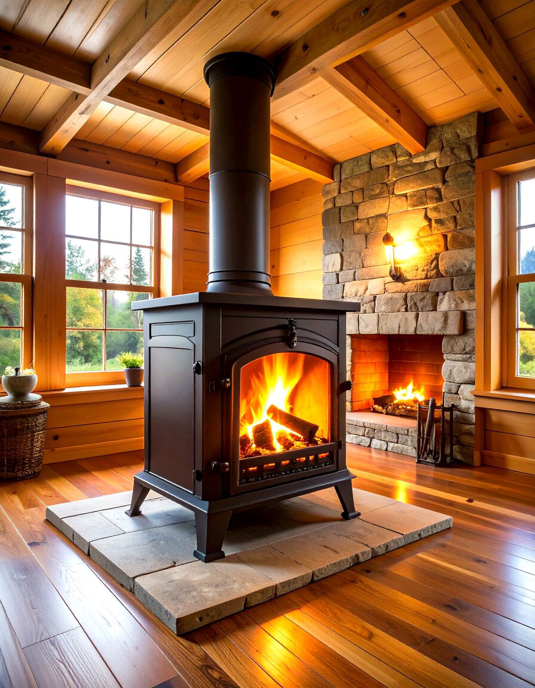 Cast Iron Wood Burning Stove - 30 rustic man cave ideas