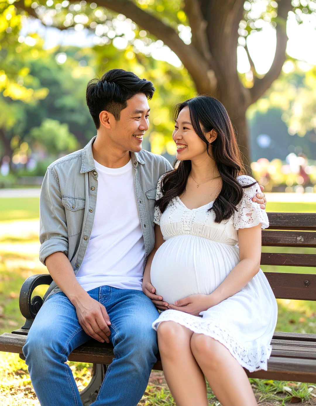 Casual Park Bench Maternity Photoshoot - 30 outdoor maternity photoshoot ideas
