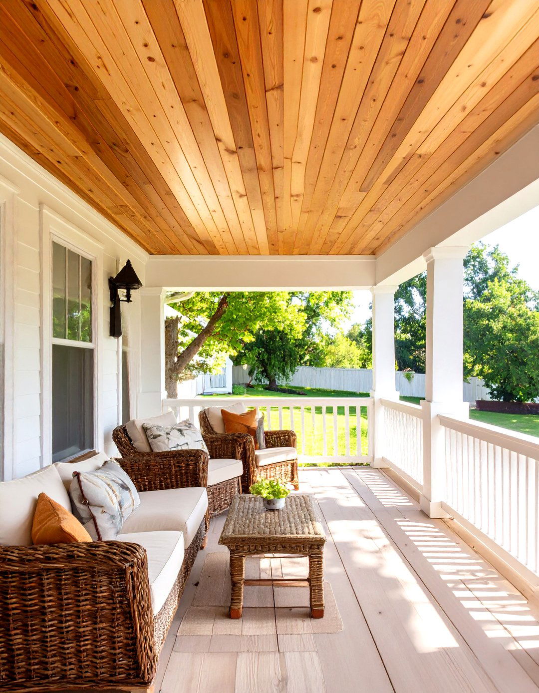 Cedar Plank Porch Ceiling - 30 wood front porch ideas