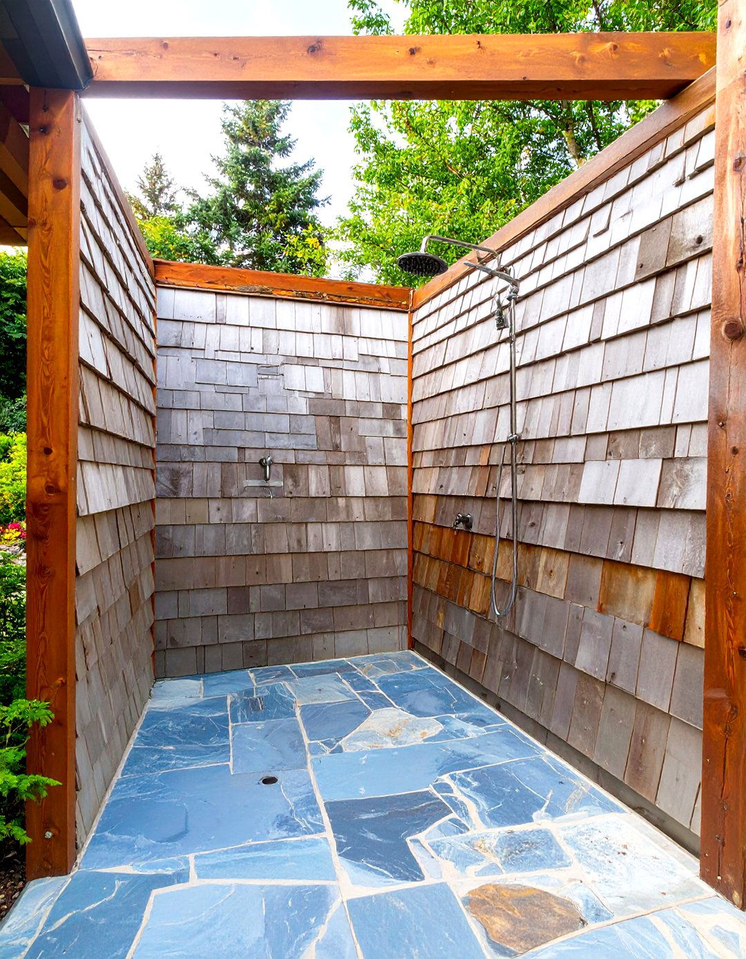 Cedar Shingle Enclosure - 30 rustic outdoor shower ideas