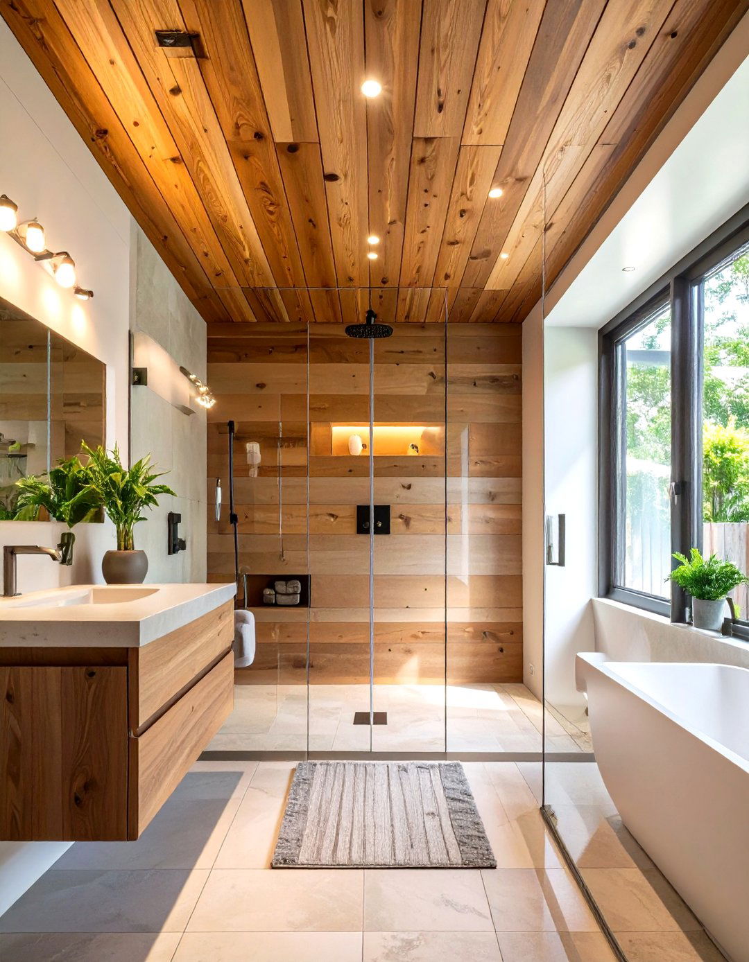 Cedar Wood Plank Shower Ceiling - 30 shower ceiling ideas