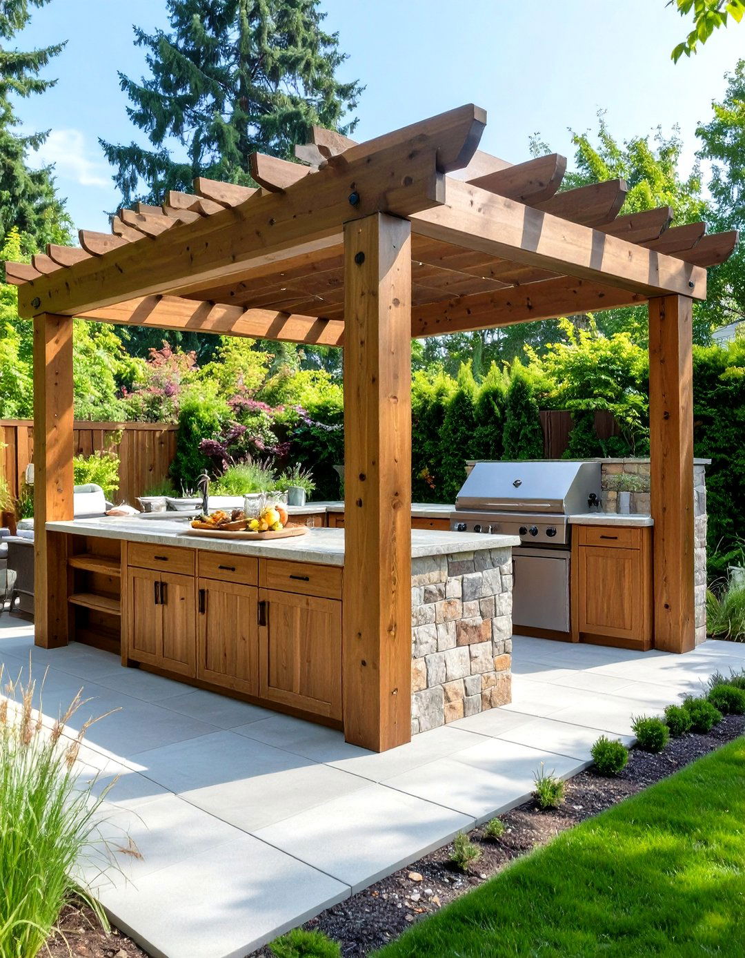 Cedar Wood Small Covered Outdoor Kitchen - 30 small covered outdoor kitchen ideas