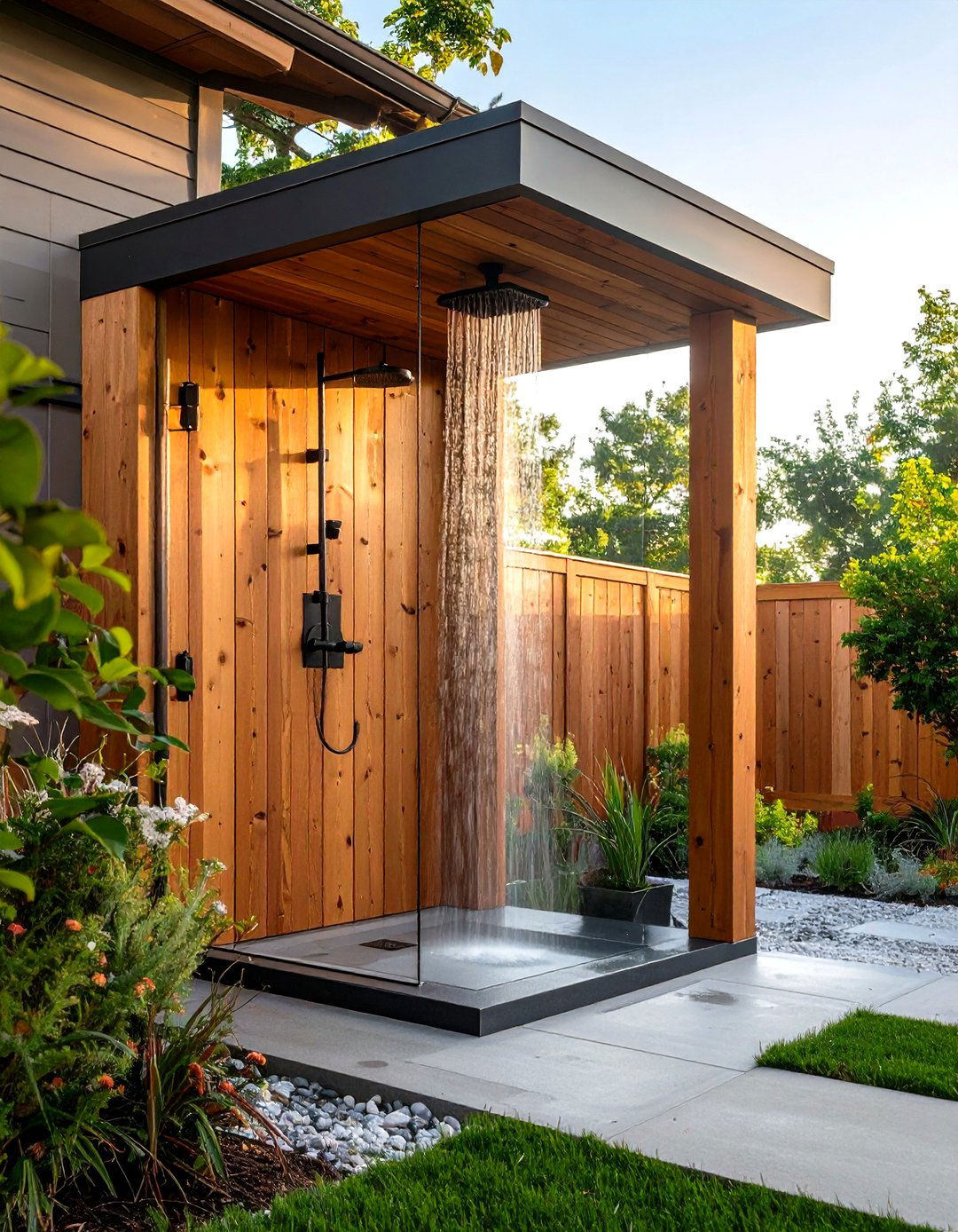 Cedar Wood and Black Fixture Outdoor Shower - 30 outdoor showers ideas