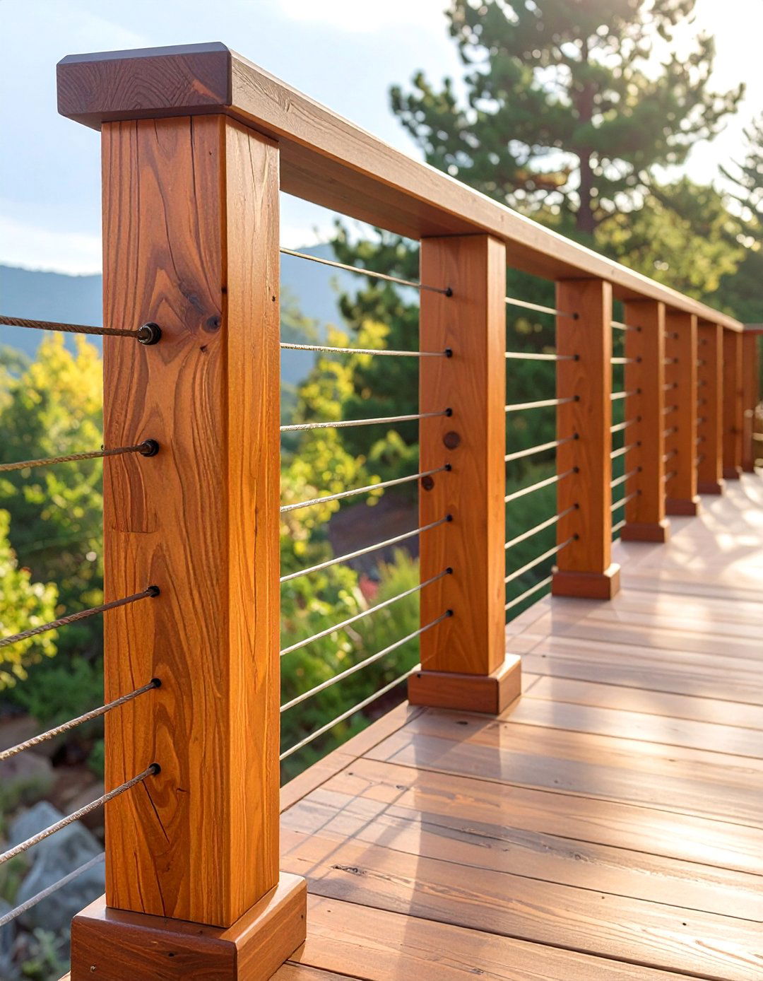 Cedar Wood and Stainless Steel Cable Deck Railing - 30 cable deck railing ideas