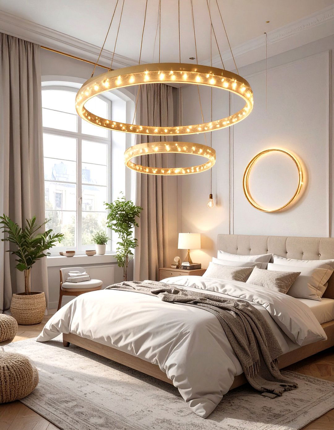 Ceiling Hung LED Hoops - 30 teenage girl bedroom ideas with led lights