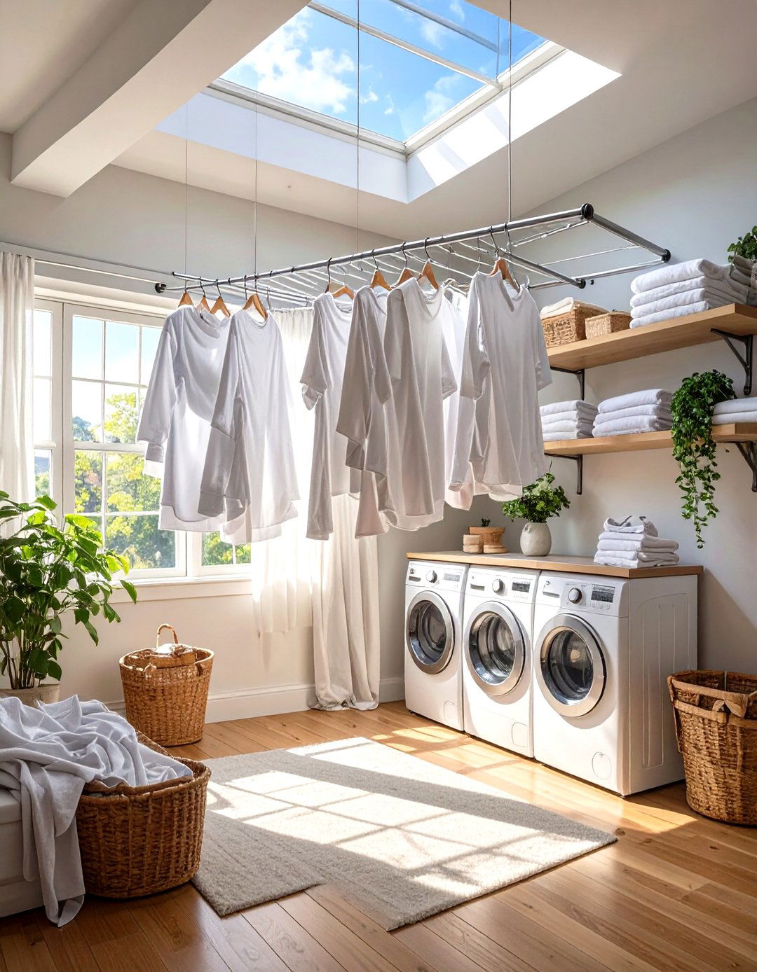 Ceiling Mounted Drying Rack - 30 small laundry room organization ideas