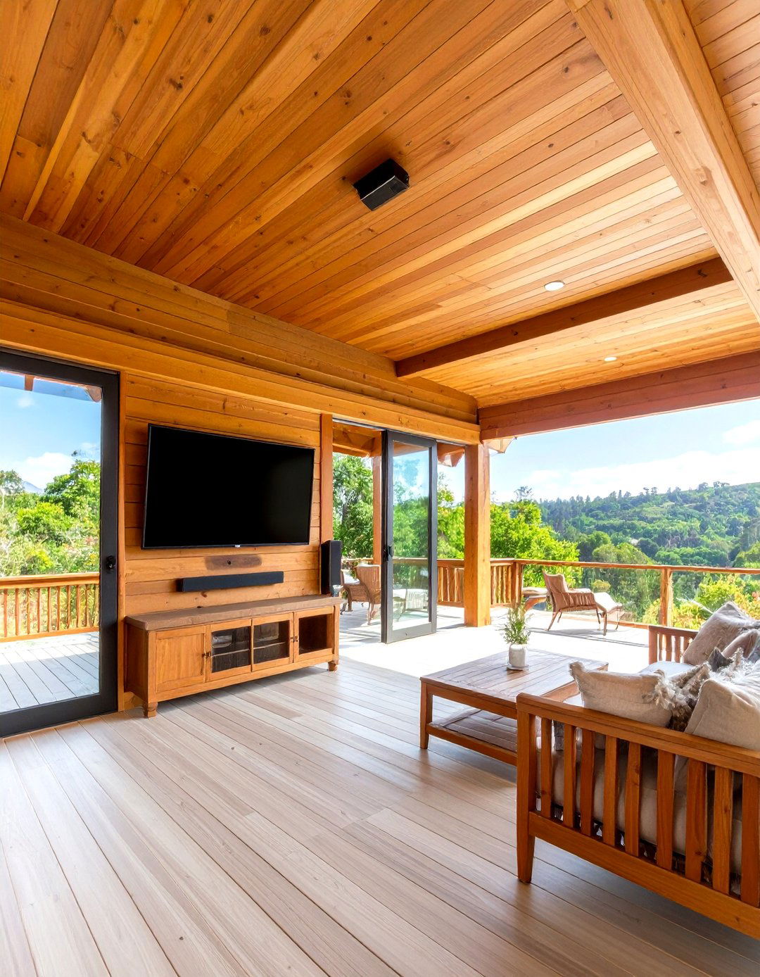 Ceiling Mounted Outdoor TV on a Covered Deck - 30 outdoor tv ideas