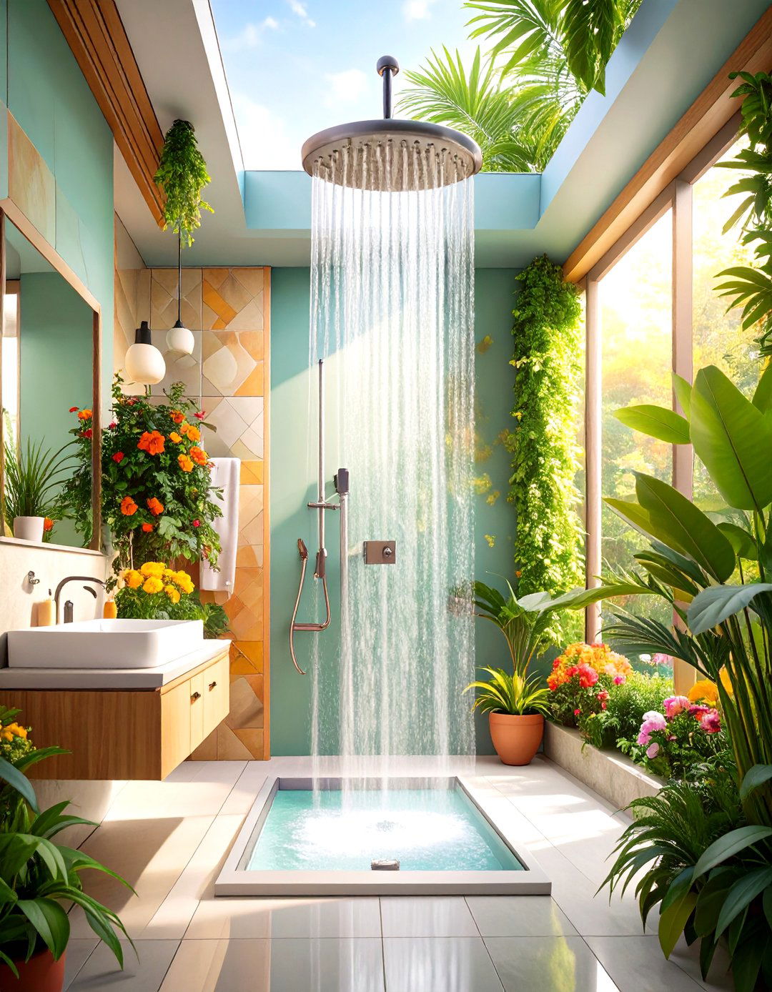 Ceiling Mounted Rainfall Shower Head - 30 remodel shower small bathroom ideas