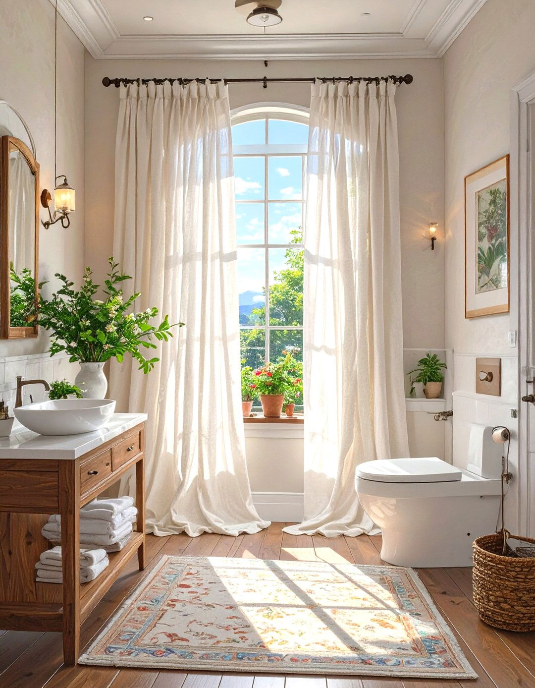 Ceiling Mounted Shower Curtain to Add Height - 30 small half bathroom ideas