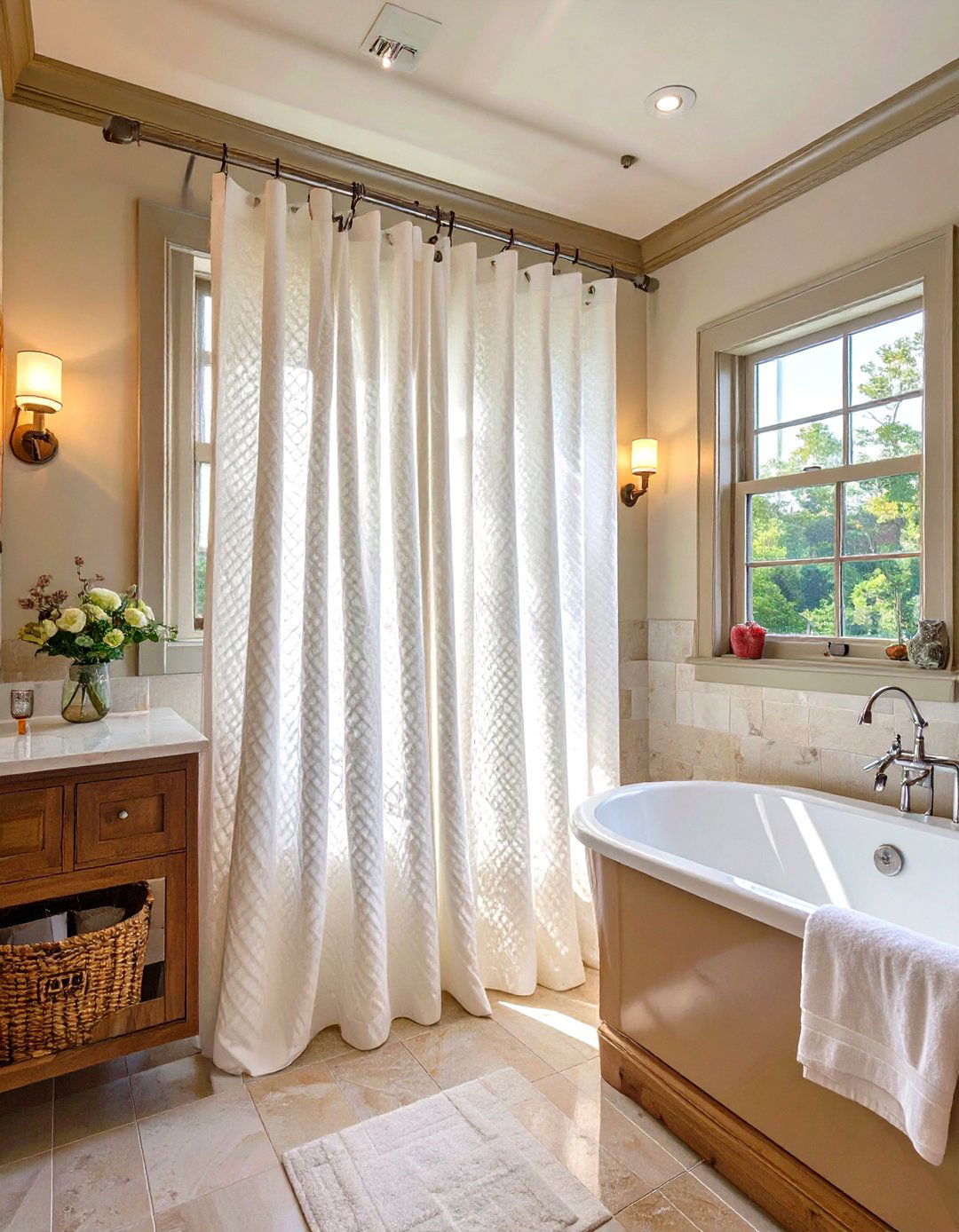 Ceiling Mounted Shower Curtain - 30 small bathroom decor ideas