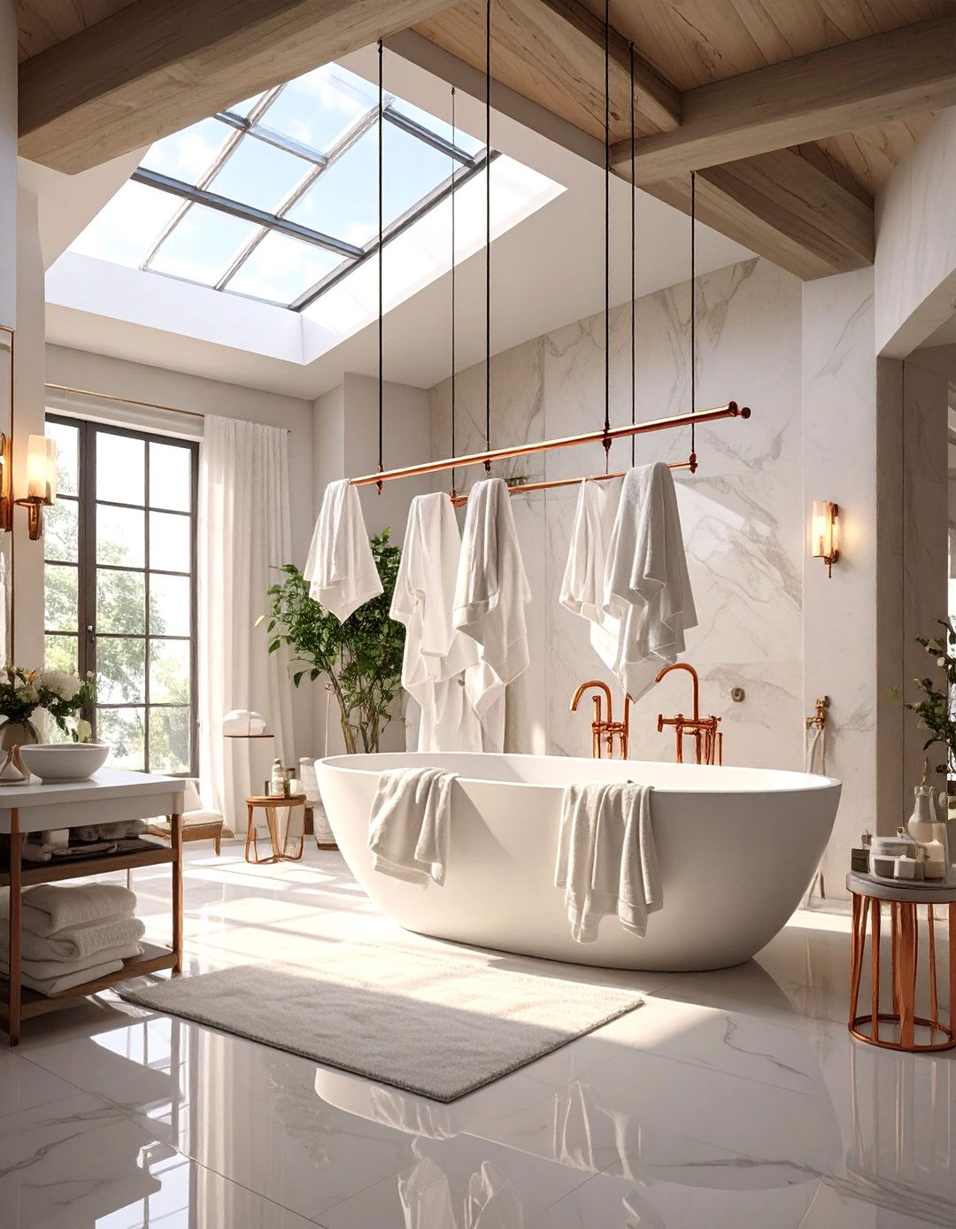 Ceiling Suspended Hanging Rod - 30 bathroom towel hanging ideas