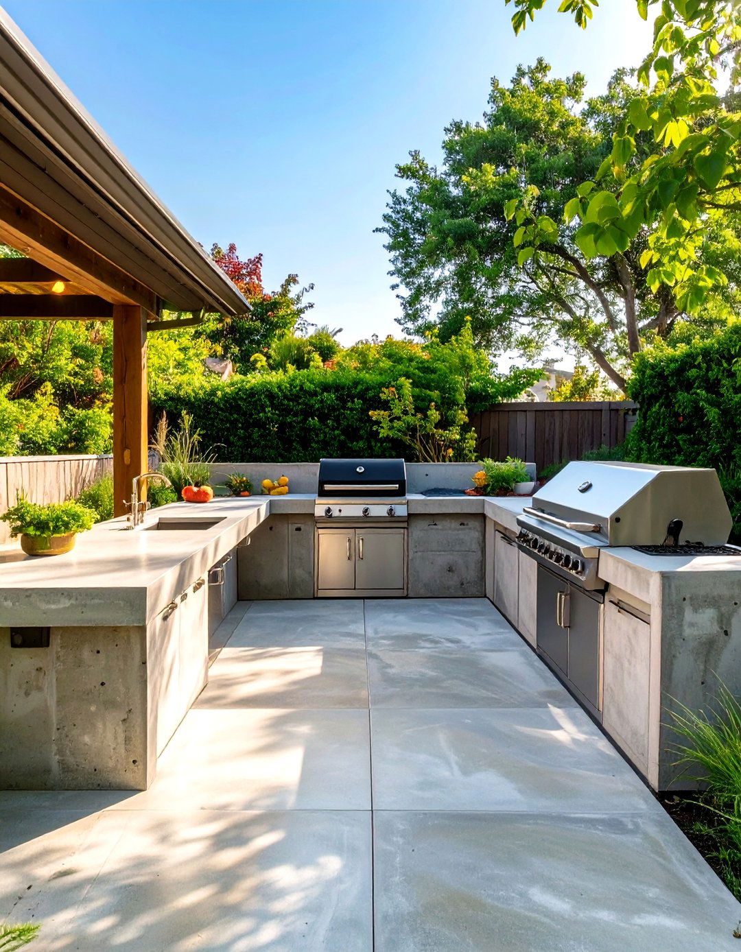 Cement Patio with a Built In Barbecue Station - 30 cement patio ideas