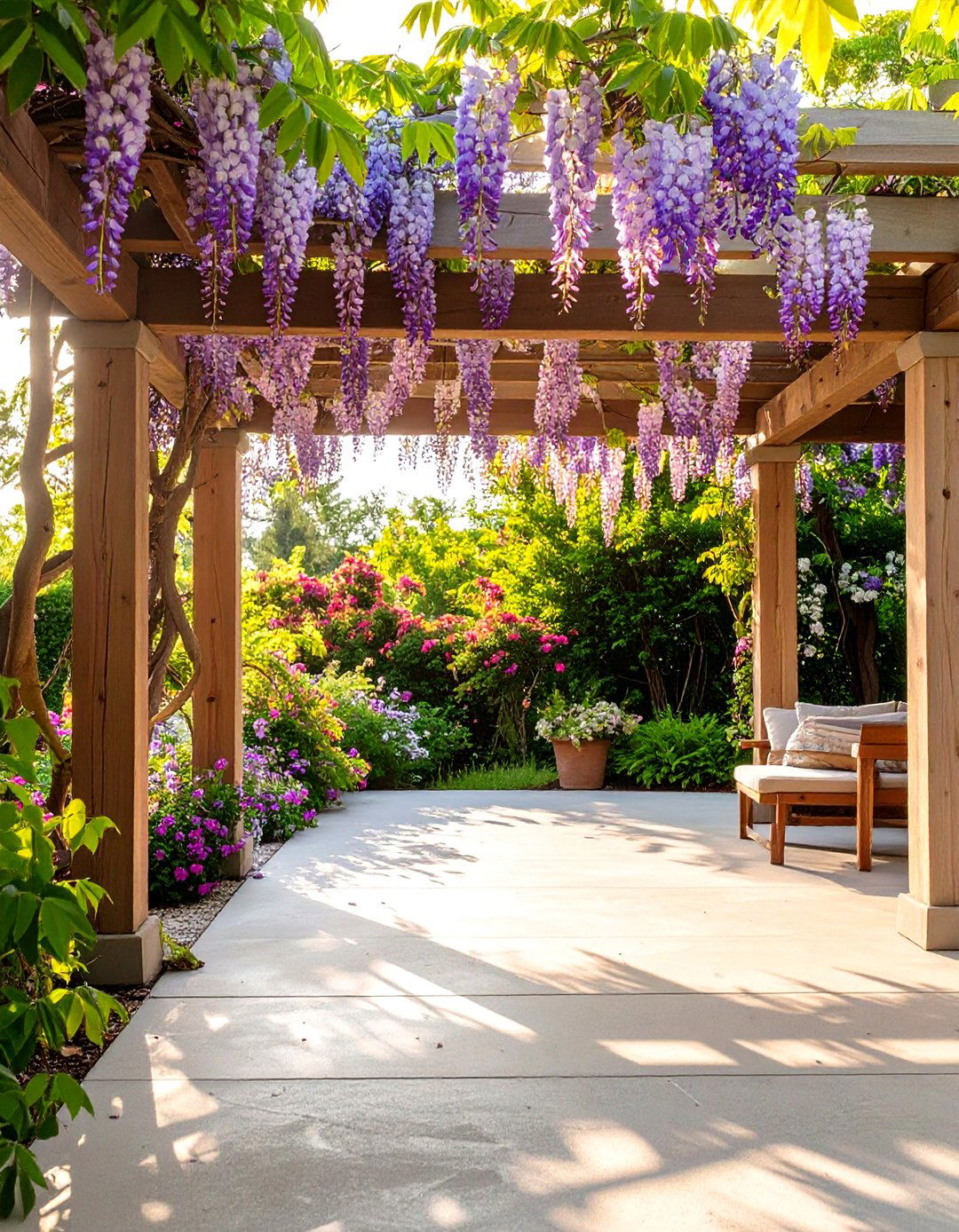 Cement Patio with a Pergola and Climbing Vines - 30 cement patio ideas